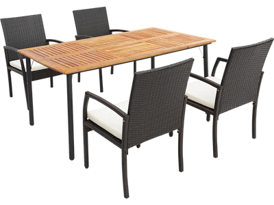 Costway 5-Pc Patio Wicker Cushioned Dining Set w/ Umbrella Hole 92635178 New