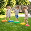 Colorful 5-piece stepping stones for kids feature crab designs, promoting balance and fine motor skills during outdoor play.