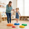 Colorful 5-piece stepping stones with crab designs enhance balance and motor skills for kids during playful activities.