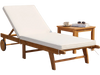 Acacia wood lounge chair chaise recliner with white cushion, 5-position backrest, ideal for patios and gardens.