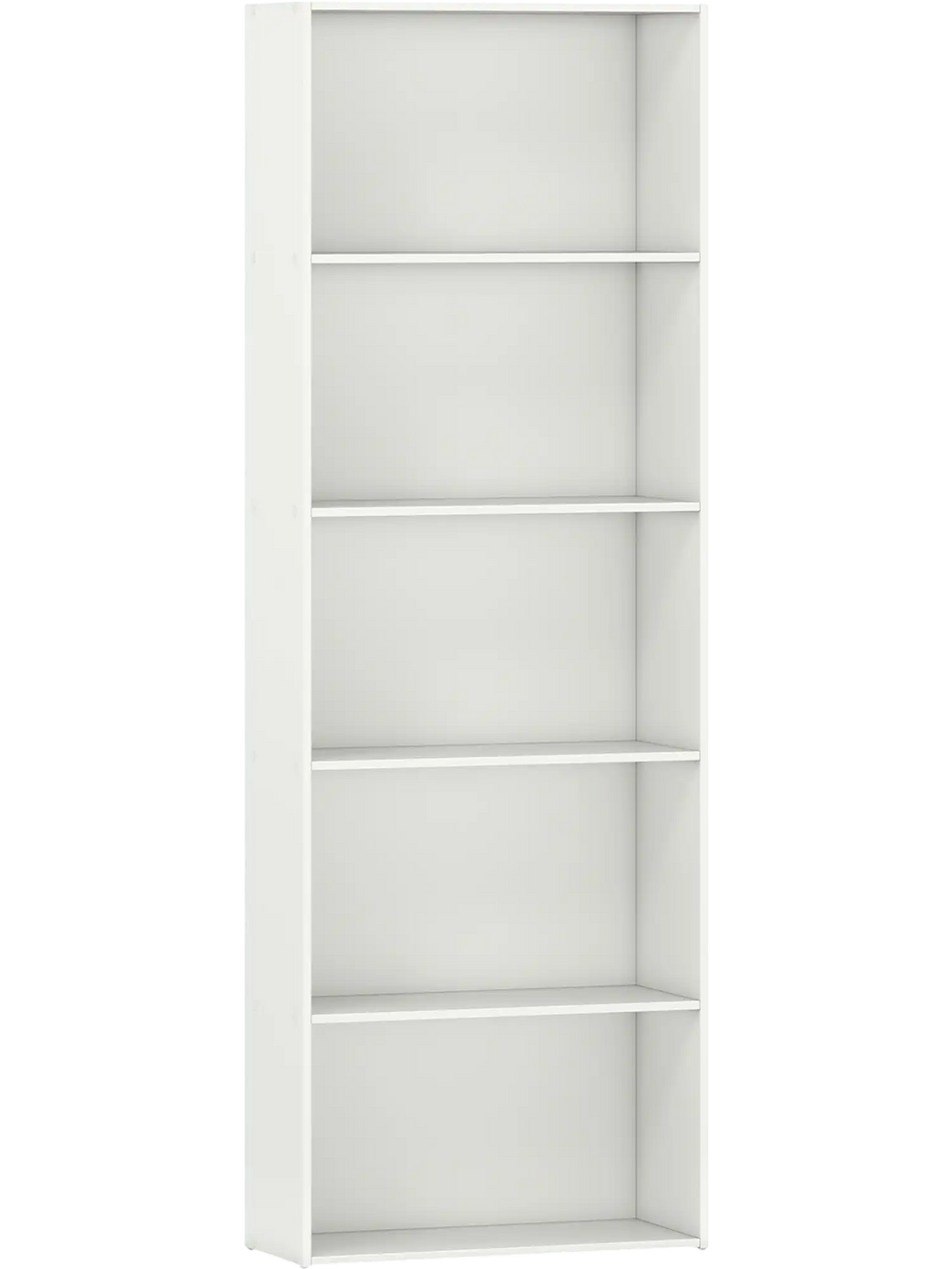 5-shelf white storage bookcase with sturdy boards, ideal for books and decor in modern living rooms or offices.