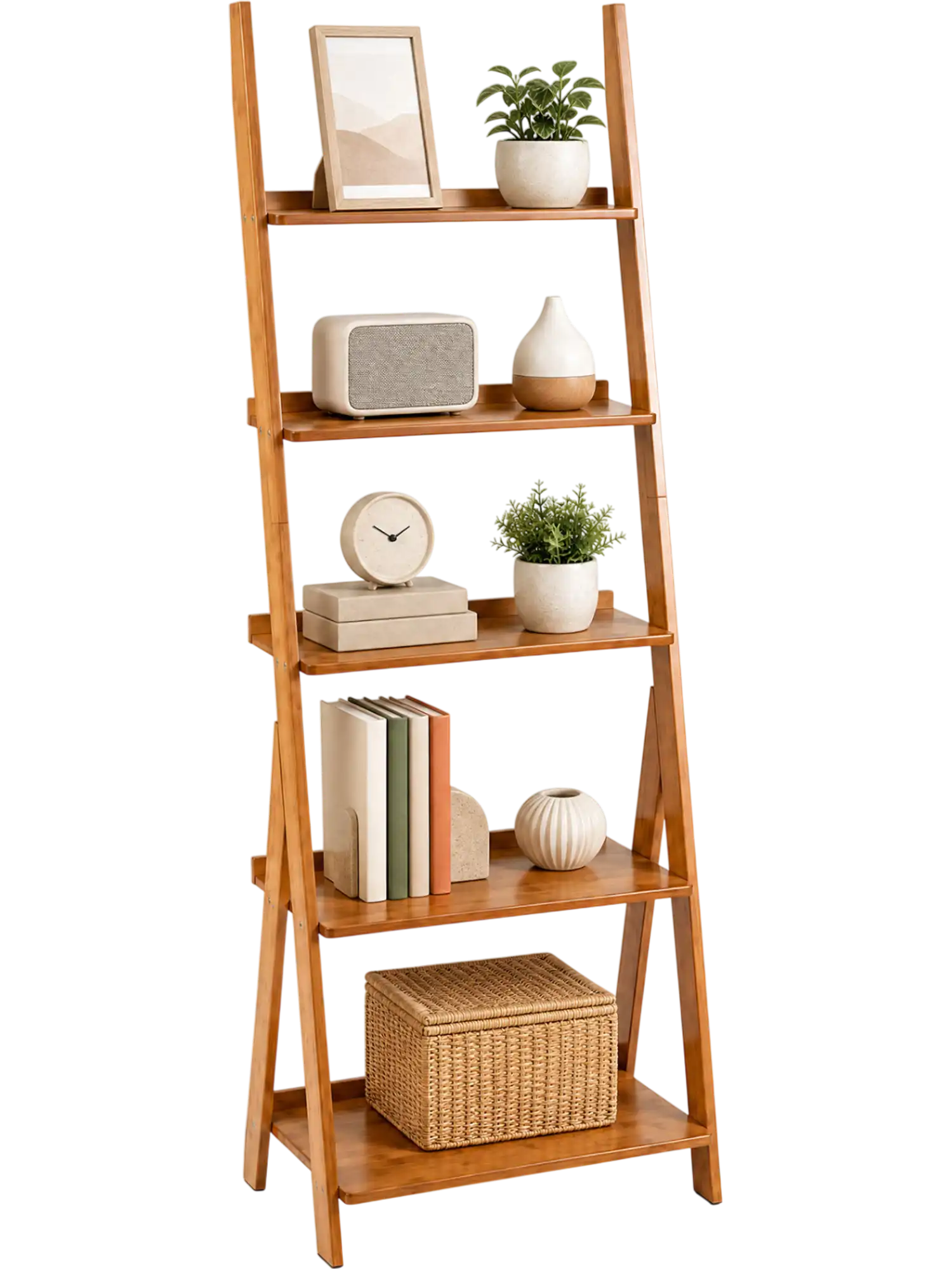 Costway 5-Tier Bamboo Ladder Shelf Bookcase 46179805 New
