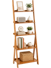 5-tier bamboo ladder shelf in brown showcases a sleek design with stable feet, perfect for stylish organization in any space.