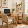 5-tier bamboo ladder shelf in brown offers ample storage with anti-falling barriers, perfect for home or office use.