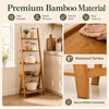 5-tier bamboo ladder shelf in brown offers ample storage and a waterproof surface, ideal for living room or office use.