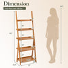 5-tier bamboo ladder shelf in brown with anti-falling barriers, ideal for storage in living rooms, balconies, or offices.