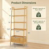 Dimensions of the 5-tier bamboo ladder shelf, showcasing 4 display shelves and 1 open storage basket for versatile organization.