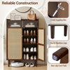 5-tier bamboo shoe cabinet with woven rattan doors and sliding doors, perfect for stylish entryway storage.