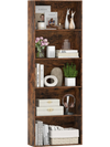 5-tier rustic brown bookshelf with open shelves, perfect for organizing essentials in living room or study.
