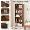 5-tier rustic brown bookshelf with smooth surface, screw hole covers, and protective foot pads for stable storage.