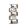 5-tier rustic brown bookshelf with geometric design, ideal for living room or office, featuring anti-toppling device.