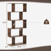 5-tier rustic brown bookshelf with geometric design, anti-toppling device, ideal for living room or home office.