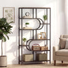 Tall 5-tier bookshelf with U-shaped design in rustic brown, featuring open storage shelves for versatile display and.