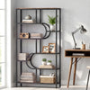 Tall 5-tier bookshelf with U-shaped design, rustic brown finish, and open shelves for versatile storage and display.