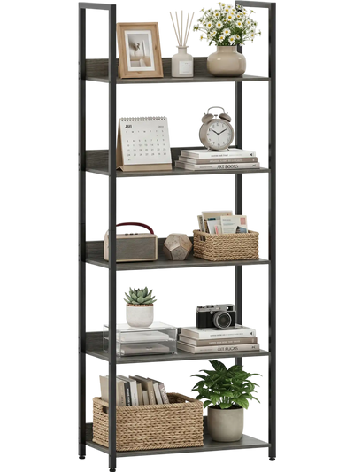 Costway 5-Tier Tall Wooden Open Bookshelf Bookcase with Back Panels 23369071 New
