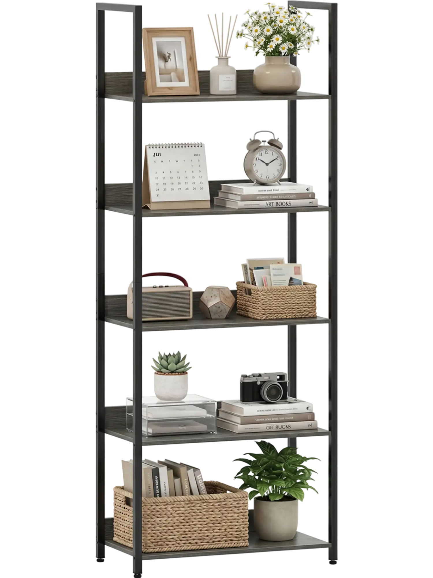Costway 5-Tier Tall Wooden Open Bookcase Bookshelf with Back Panels 23369071 New