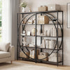 5-tier bookshelf with half-moon design in rustic brown, featuring open shelves for organization in living room or home.