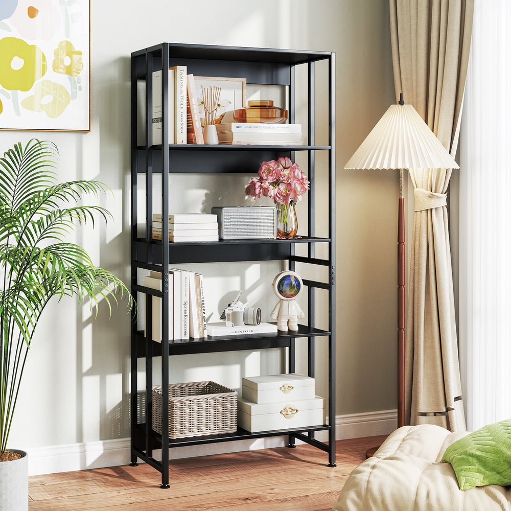 5-Tier Bookshelf with Adjustable and Tiltable Shelves-Black - Gallery View 1 of 10