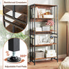 5-tier rustic brown bookshelf with adjustable shelves and reinforced crossbars, perfect for living room or office use.