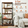 5-tier bookshelf in rustic brown with adjustable shelves, perfect for books, magazines, and decorations in any room.