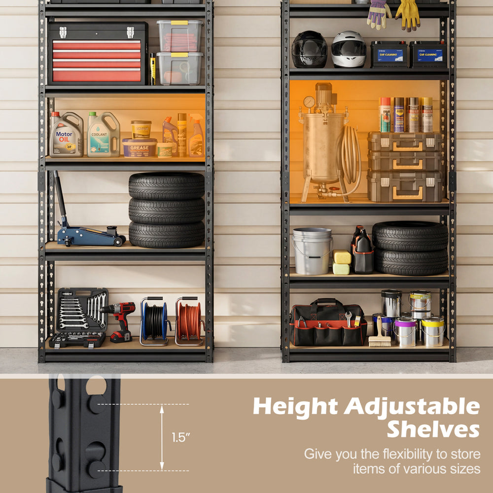 5-tier garage shelving unit with height-adjustable shelves, supporting 2200 lbs total for versatile storage solutions.