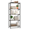 5-tier industrial bookshelf with gray metal frame, featuring ample storage for books and decor in a minimalist design.