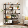 5-tier industrial bookshelf display rack in gray with metal frame, featuring ample storage for books and decor in a.