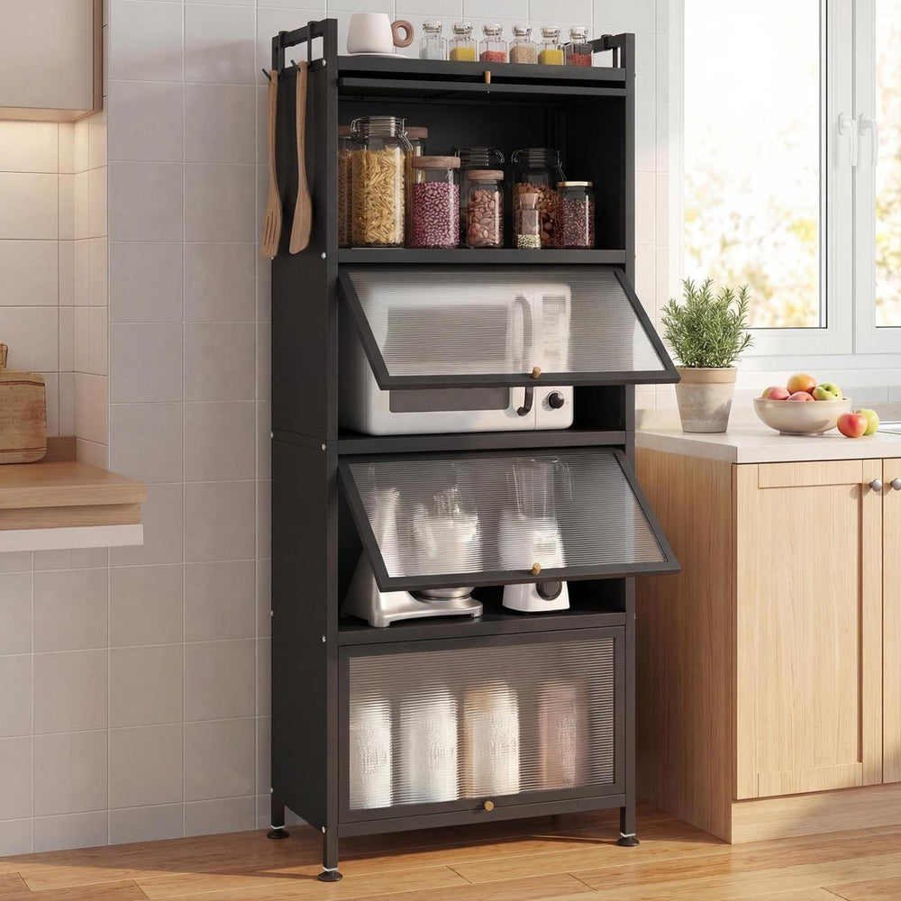 5-Tier Kitchen Baker's Rack with Flip-up PC Doors-Black - Gallery View 1 of 10