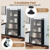 5-tier black kitchen storage cabinet with adjustable feet, rolling wheels, and flip-up PC doors for versatile organization.