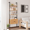 5-tier ladder bookcase with rattan cabinet and metal frame, perfect for organizing books and decor in any room.