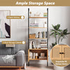 5-tier ladder bookcase with rattan cabinet and metal frame, featuring open shelves for books and decor in a stylish.