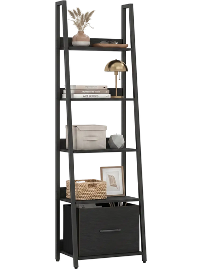 Costway 5-Tier Ladder Bookshelf with Fabric Drawer 86052325 New