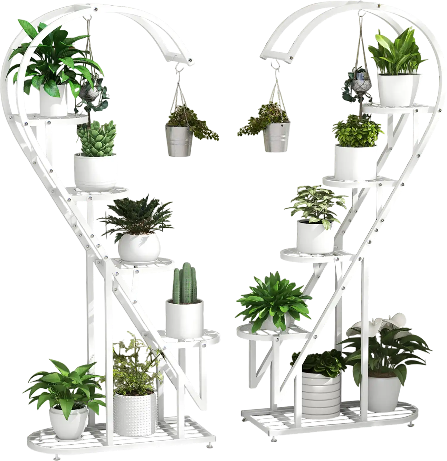 Costway 5-Tier Metal Plant Stand w/ Hanging Hook White 16785293 New