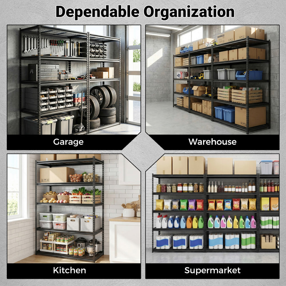 5-tier metal shelving unit with adjustable wire racks, ideal for garage and warehouse organization, supports 2000 lbs.