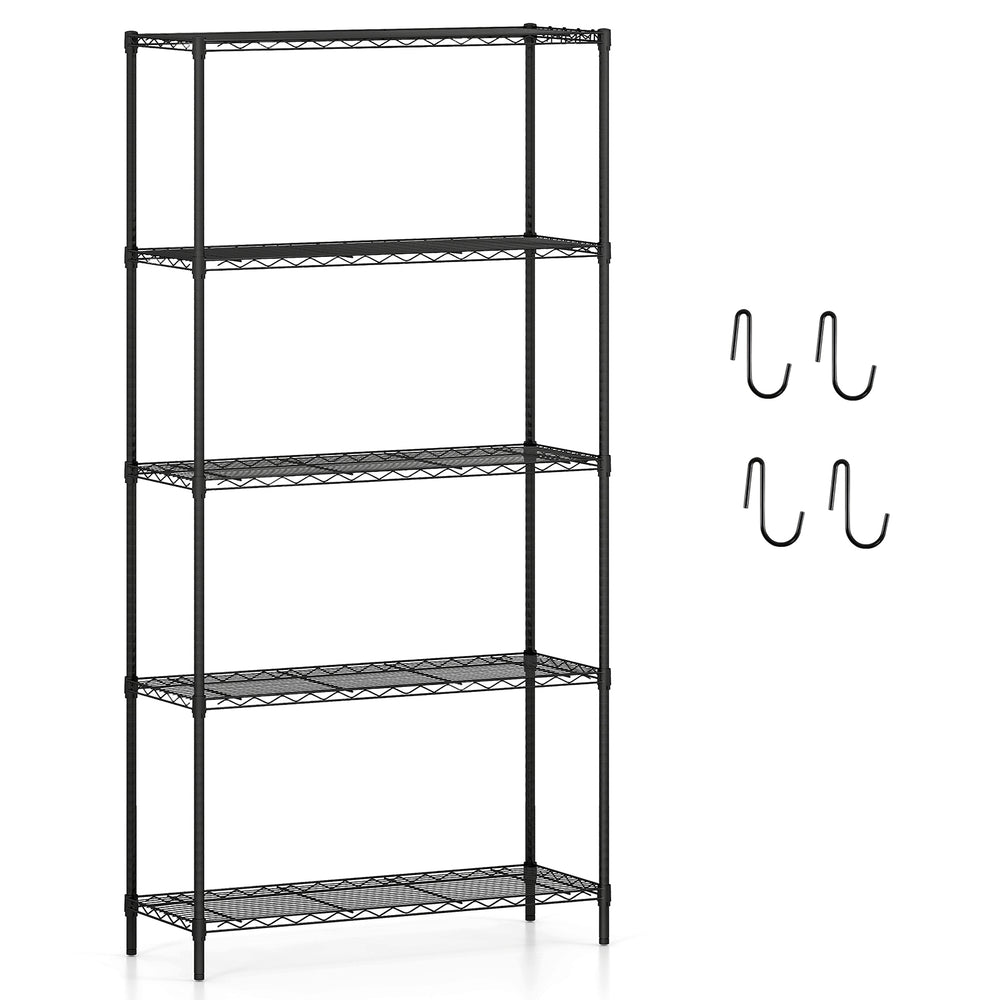 5-tier black metal storage shelving unit with V-shaped wire rack, adjustable shelves, and 1250 lbs capacity for.