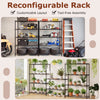 5-tier black metal storage shelving unit with adjustable shelves and V-shaped wire racks, ideal for garage or kitchen.