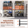 5-tier black metal storage shelving unit with adjustable shelves, perfect for garage or basement organization.