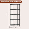 5-tier black metal storage shelving unit with adjustable shelves, measuring 60" tall, ideal for garage or kitchen use.