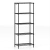 5-tier black metal storage shelving unit with adjustable shelves and V-shaped wire rack for versatile organization.