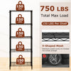 5-tier black metal storage shelving unit with V-shaped wire rack, 750 lbs capacity, ideal for garage and kitchen.
