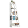 5-tier modern white bookshelf with sturdy wooden boards, ideal for small spaces, perfect for displaying books and decor.