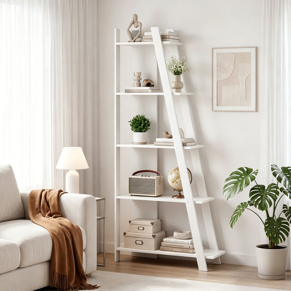 5-Tier Modern Bookshelf Narrow Vertical Display Shelf for Small Space-White - Gallery View 1 of 10