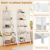 5-tier narrow vertical bookshelf in white, featuring an elegant wood-like surface, ideal for small spaces and decor.