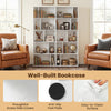5-tier modern bookshelf in white with open back, featuring spacious storage cubes and anti-slip foot pads for stability.