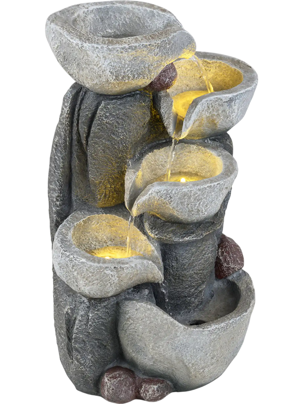 5-Tier Outdoor Water Fountain with LED Lights 17.5 Inch H for Patio Deck