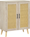 Natural 5-tier rattan shoe cabinet with 3 removable shelves and solid rubber wood legs for versatile shoe storage.
