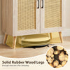 5-tier rattan shoe cabinet with solid rubber wood legs, featuring removable shelves and elevated design for easy.