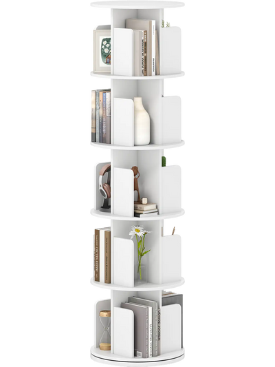 Costway 5-Tier 360° Rotating Bookshelf Display Rack w/ Dividers Anti-Falling Baffles 12097470 New