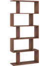 5-tier S-shaped bookshelf in walnut finish offers stylish storage and stability, perfect for living rooms or home offices.