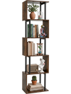 5-tier S-shaped bookshelf in rustic brown offers ample storage and display space, ideal for living room or office use.